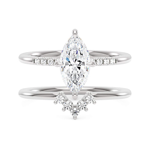 Marquise Cut Moissanite Engagement Ring and Curved Band Set