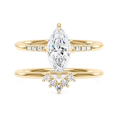 Marquise Cut Moissanite Engagement Ring and Curved Band Set