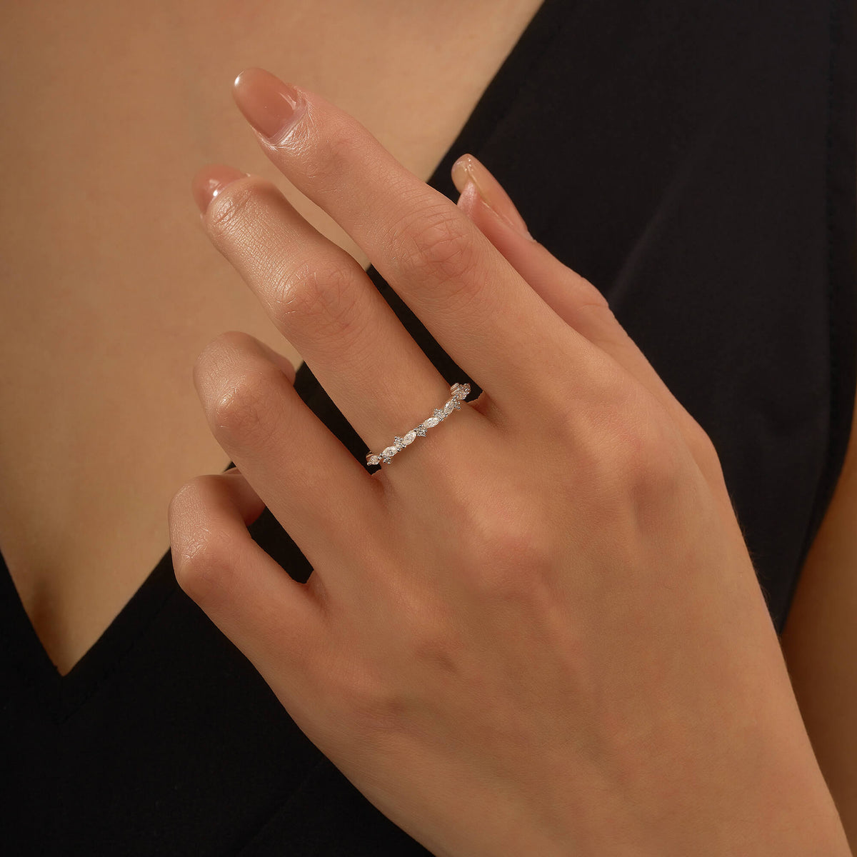 Nature Inspired Marquise Moissanite Half Eternity Band - NavianJewelry™