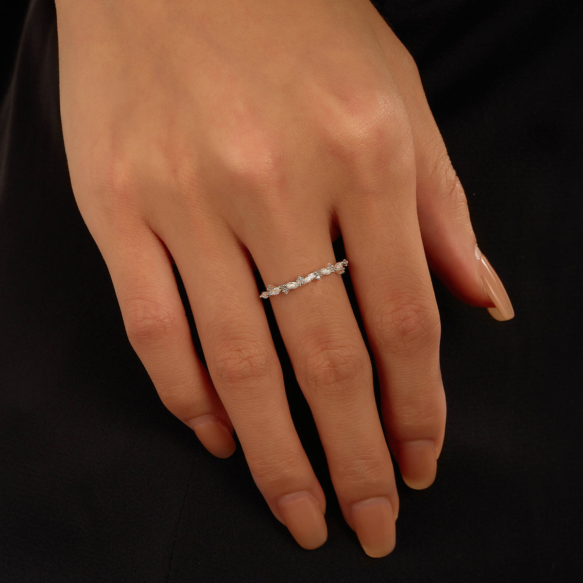 Nature Inspired Marquise Moissanite Half Eternity Band - NavianJewelry™