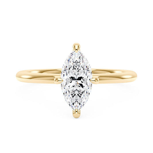 Marquise Shaped Moissanite Solitaire Ring with Hidden Halo - NavianJewelry™