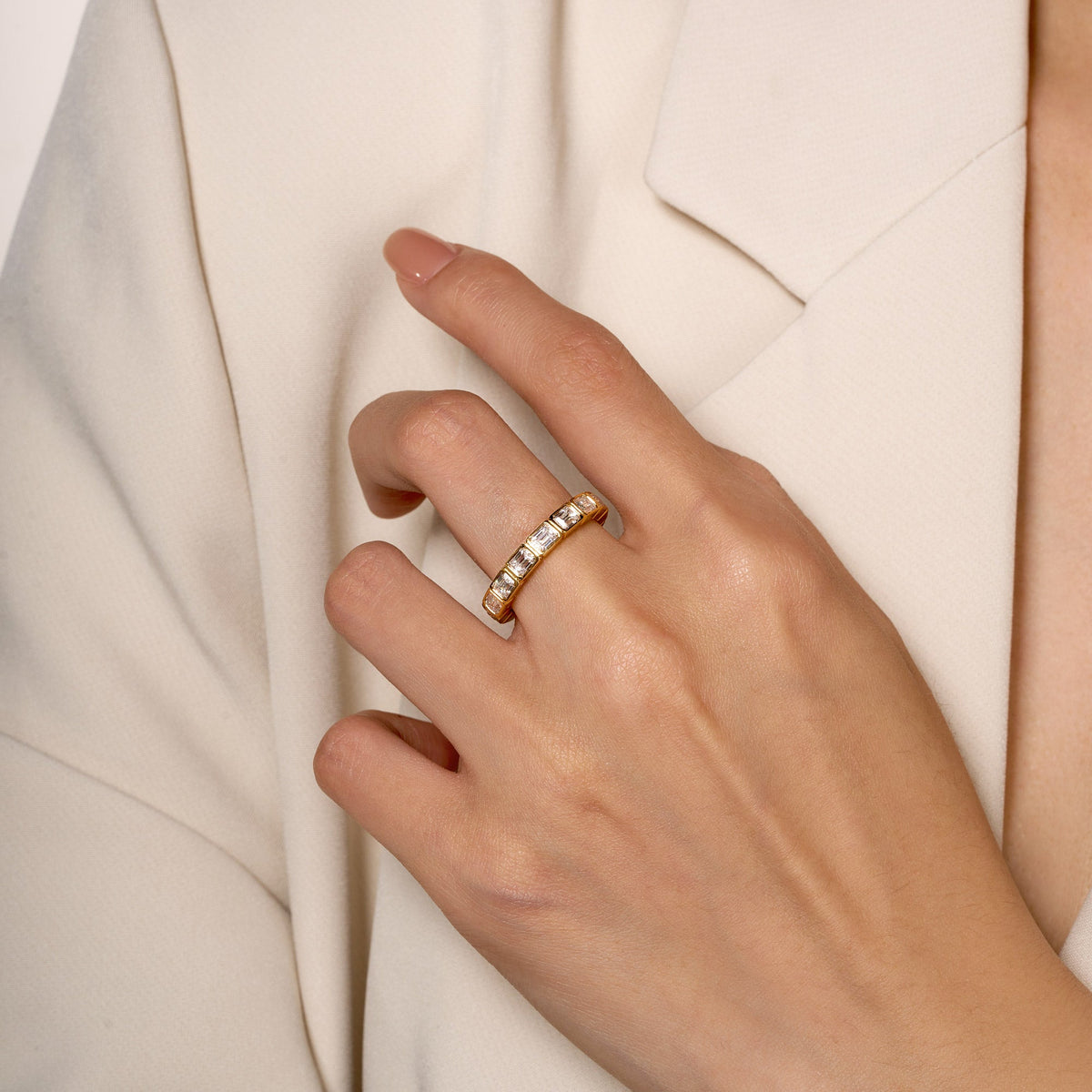 Modern Emerald Cut Moissanite Bezel Eternity Band - NavianJewelry™