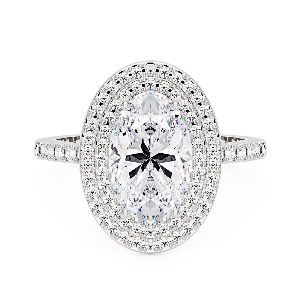 4 Carat Art Deco Oval Cut Moissanite Double Halo Ring in 14K Gold - NavianJewelry™