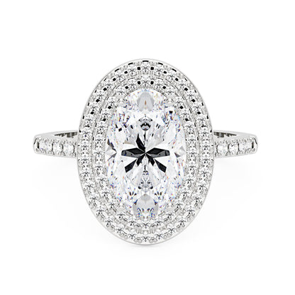 4 Carat Art Deco Oval Cut Moissanite Double Halo Ring in 14K Gold - NavianJewelry™