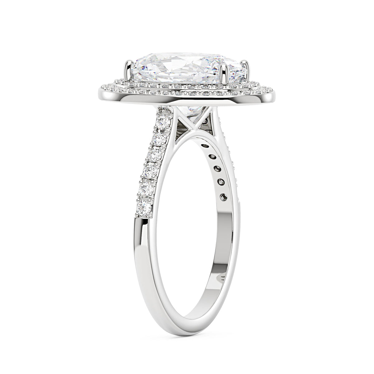 4 Carat Art Deco Oval Cut Moissanite Double Halo Ring in 14K Gold - NavianJewelry™