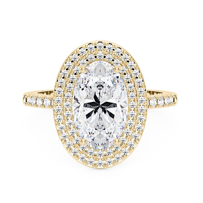 4 Carat Art Deco Oval Cut Moissanite Double Halo Ring in 14K Gold - NavianJewelry™