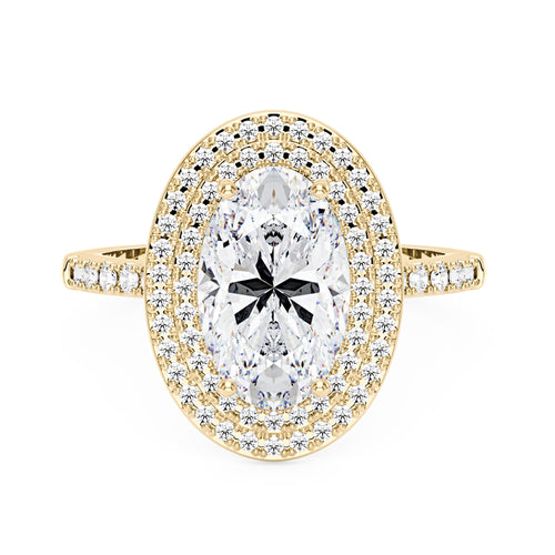 4 Carat Art Deco Oval Cut Moissanite Double Halo Ring in 14K Gold - NavianJewelry™