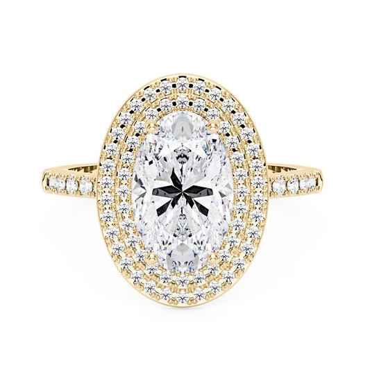 4 Carat Art Deco Oval Cut Moissanite Double Halo Ring in 14K Gold - NavianJewelry™