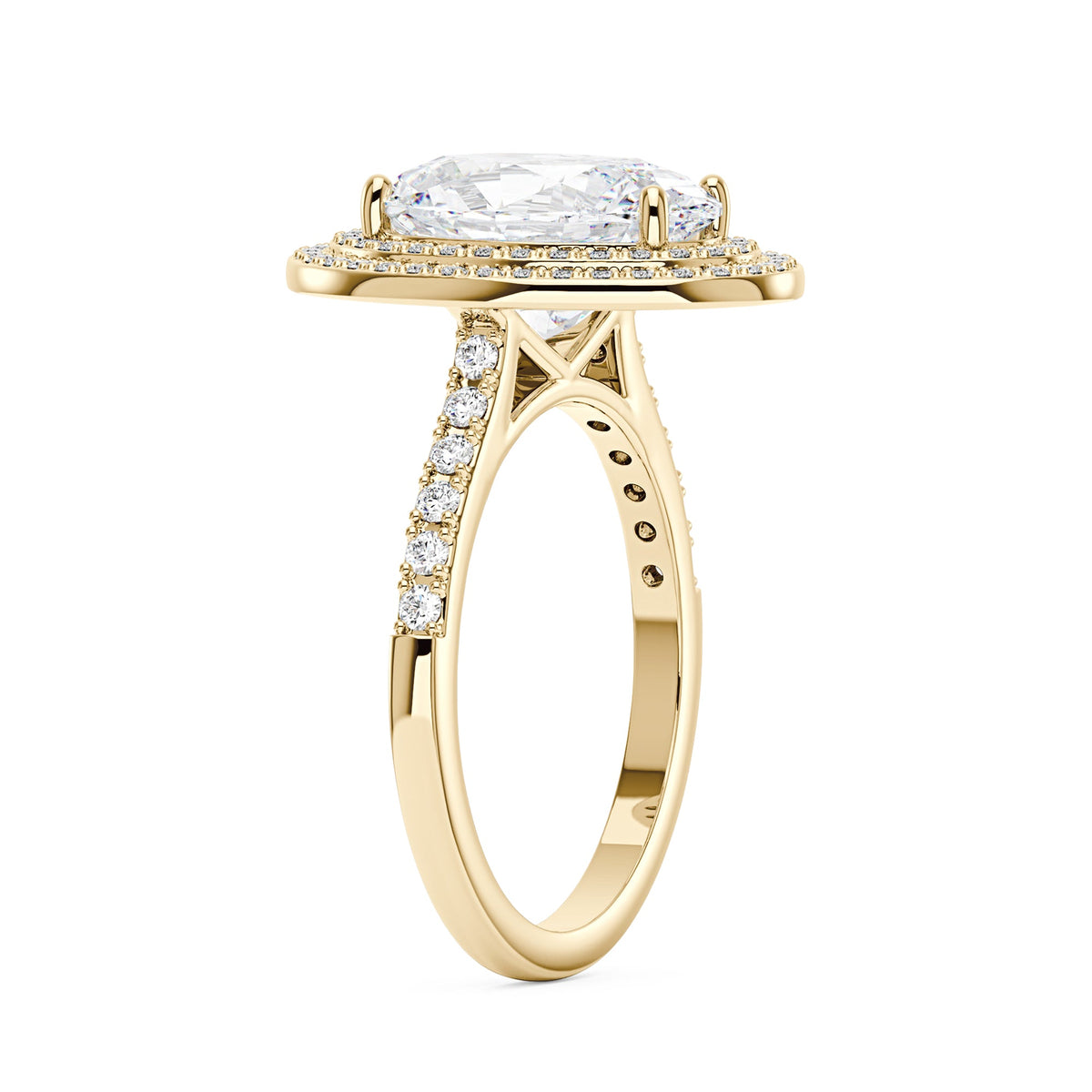 4 Carat Art Deco Oval Cut Moissanite Double Halo Ring in 14K Gold - NavianJewelry™