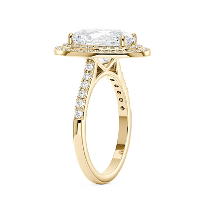 4 Carat Art Deco Oval Cut Moissanite Double Halo Ring in 14K Gold - NavianJewelry™