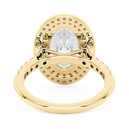 4 Carat Art Deco Oval Cut Moissanite Double Halo Ring in 14K Gold - NavianJewelry™