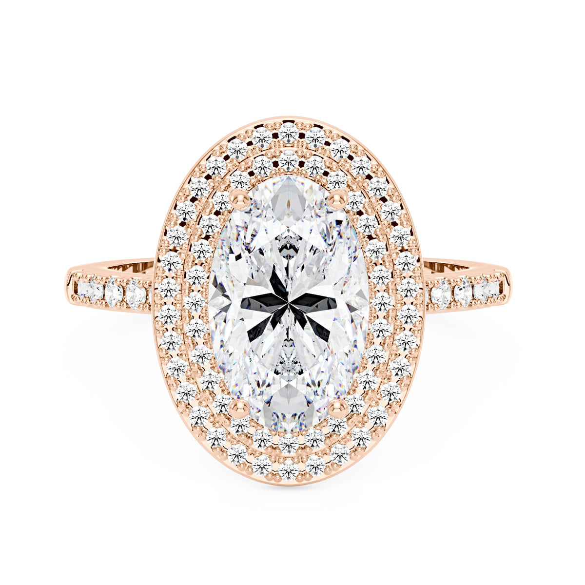 4 Carat Art Deco Oval Cut Moissanite Double Halo Ring in 14K Gold - NavianJewelry™