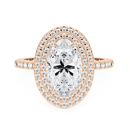 4 Carat Art Deco Oval Cut Moissanite Double Halo Ring in 14K Gold - NavianJewelry™