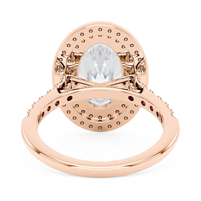 4 Carat Art Deco Oval Cut Moissanite Double Halo Ring in 14K Gold - NavianJewelry™