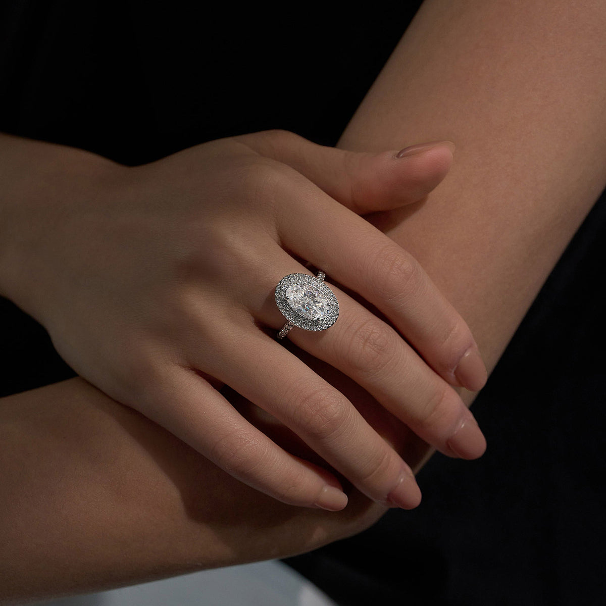 4 Carat Art Deco Oval Cut Moissanite Double Halo Ring in 14K Gold - NavianJewelry™