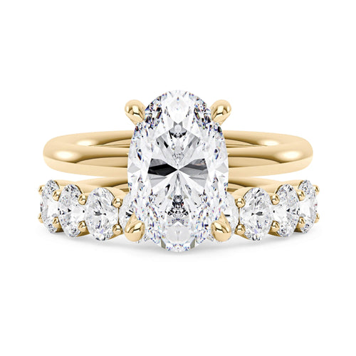 Oval Cut Moissanite Engagement Ring and Half Eternity Band Bridal Ring Set