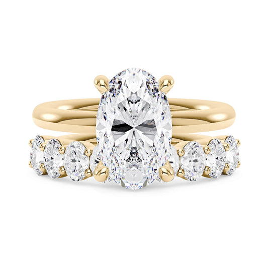 Oval Cut Moissanite Engagement Ring and Half Eternity Band Bridal Ring Set