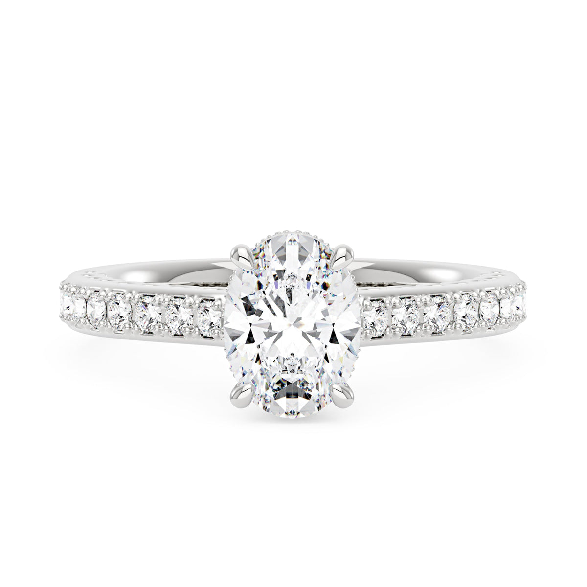 Oval Cut Moissanite Ring with Pavé Band - NavianJewelry™