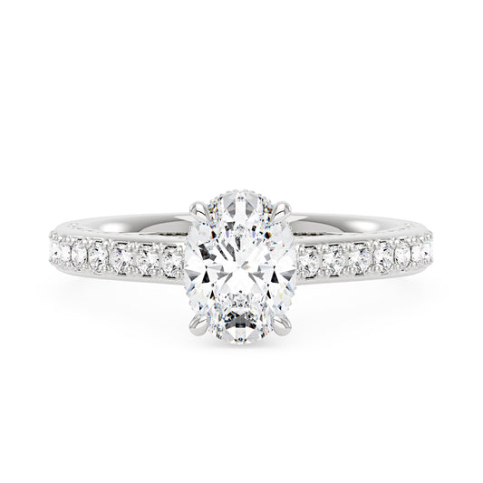 Oval Cut Moissanite Ring with Pavé Band - NavianJewelry™