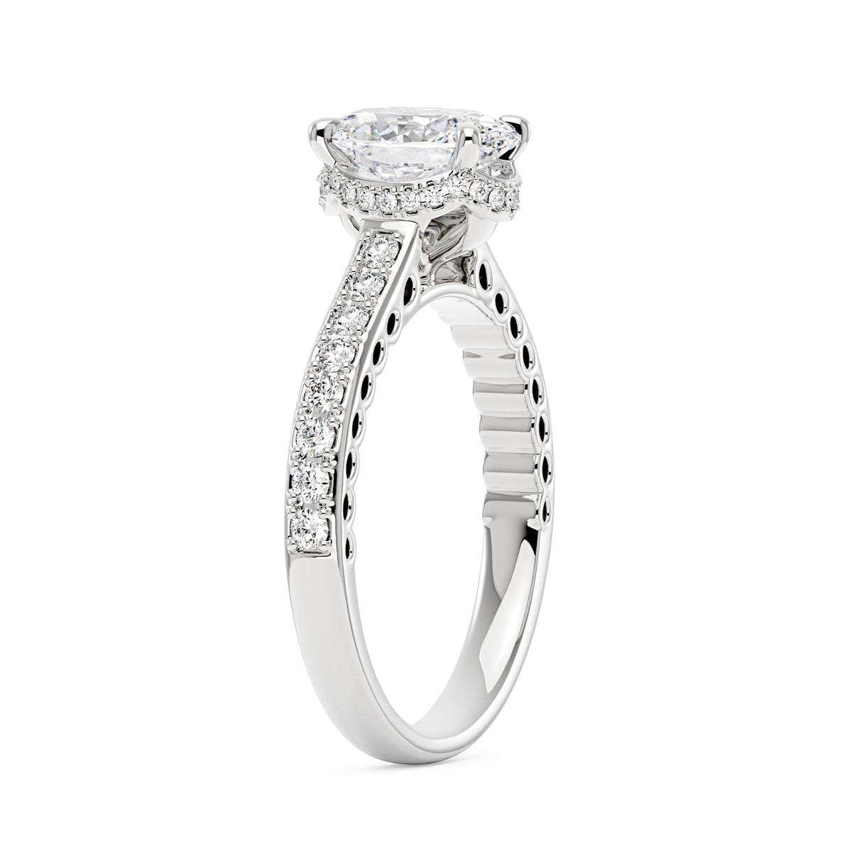 Oval Cut Moissanite Ring with Pavé Band - NavianJewelry™