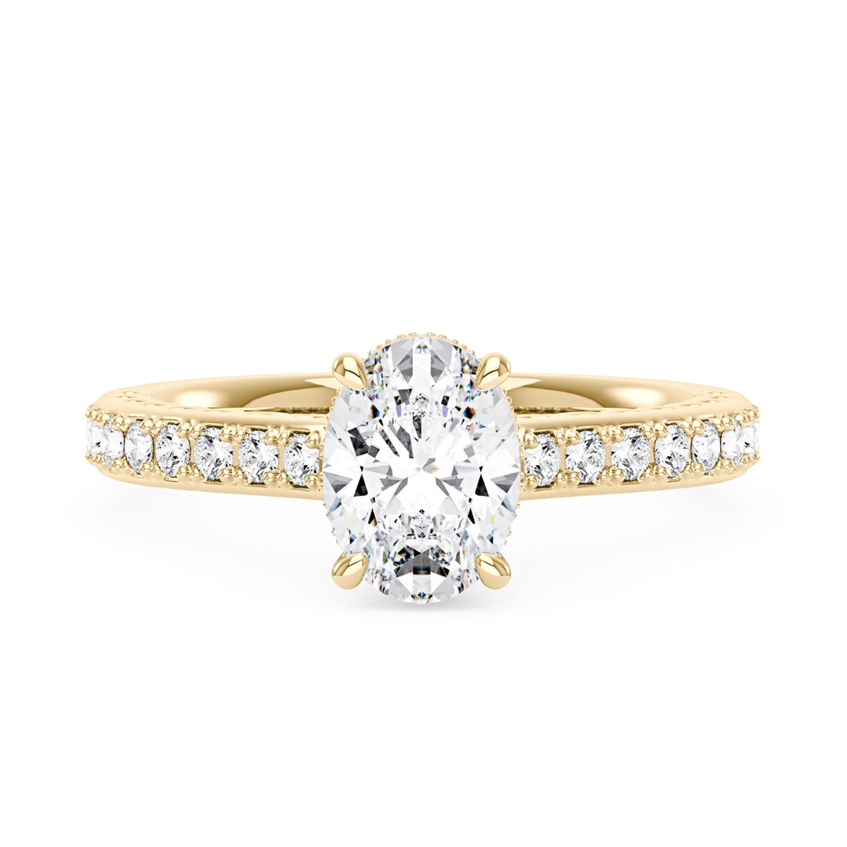 Oval Cut Moissanite Ring with Pavé Band - NavianJewelry™