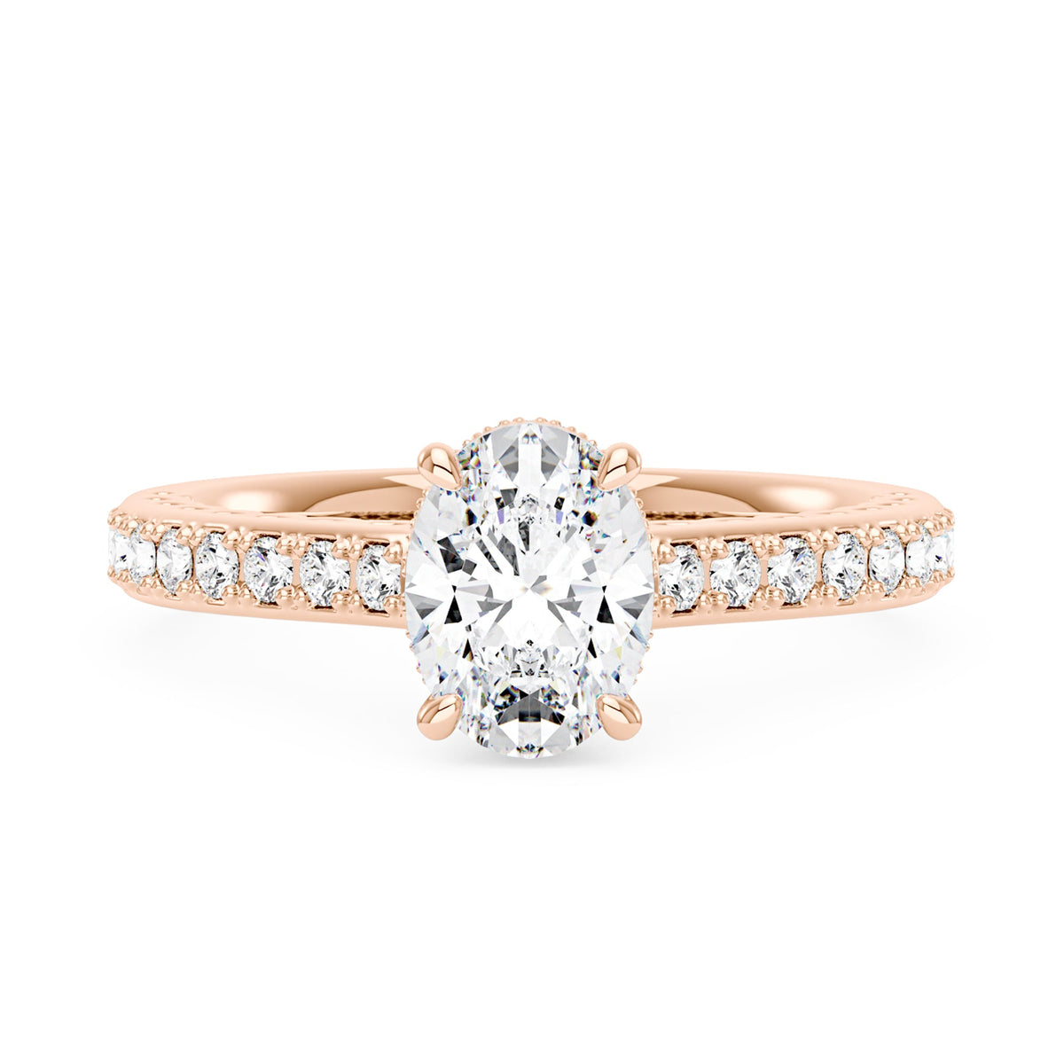 Oval Cut Moissanite Ring with Pavé Band - NavianJewelry™