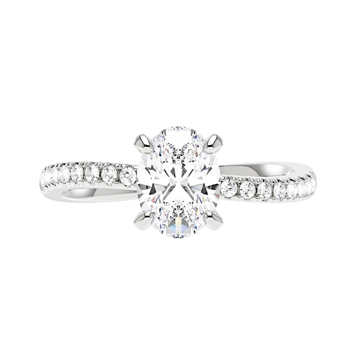 Oval Cut Moissanite Ring with Half Pavé Wave Band - NavianJewelry™