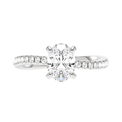 Oval Cut Moissanite Ring with Half Pavé Wave Band - NavianJewelry™