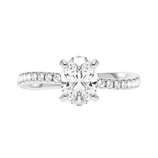 Oval Cut Moissanite Ring with Half Pavé Wave Band - NavianJewelry™