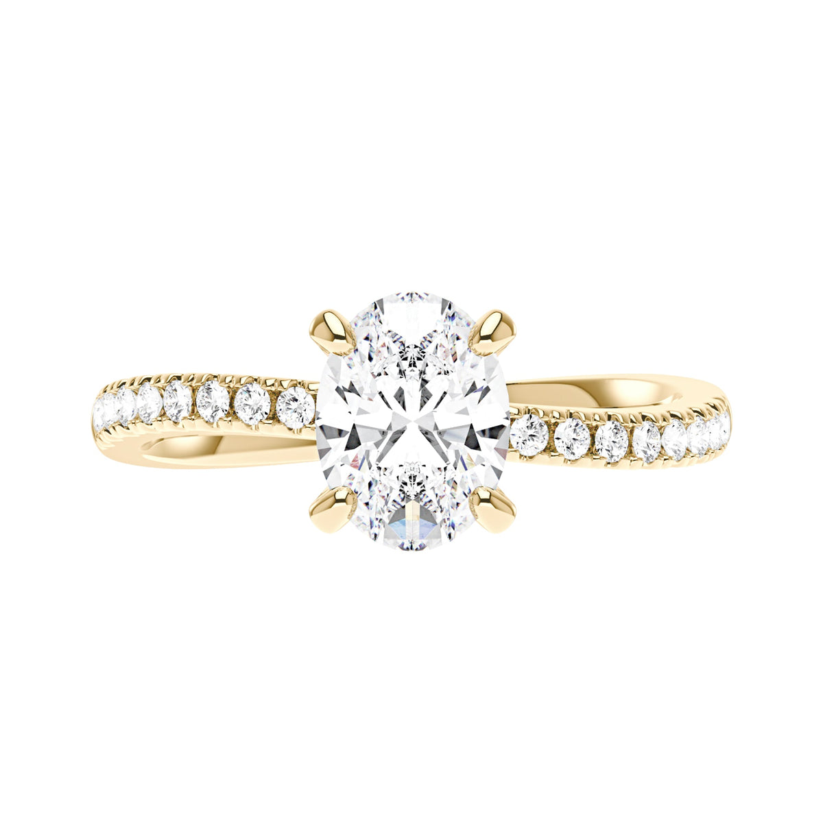 Oval Cut Moissanite Ring with Half Pavé Wave Band - NavianJewelry™