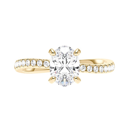 Oval Cut Moissanite Ring with Half Pavé Wave Band - NavianJewelry™