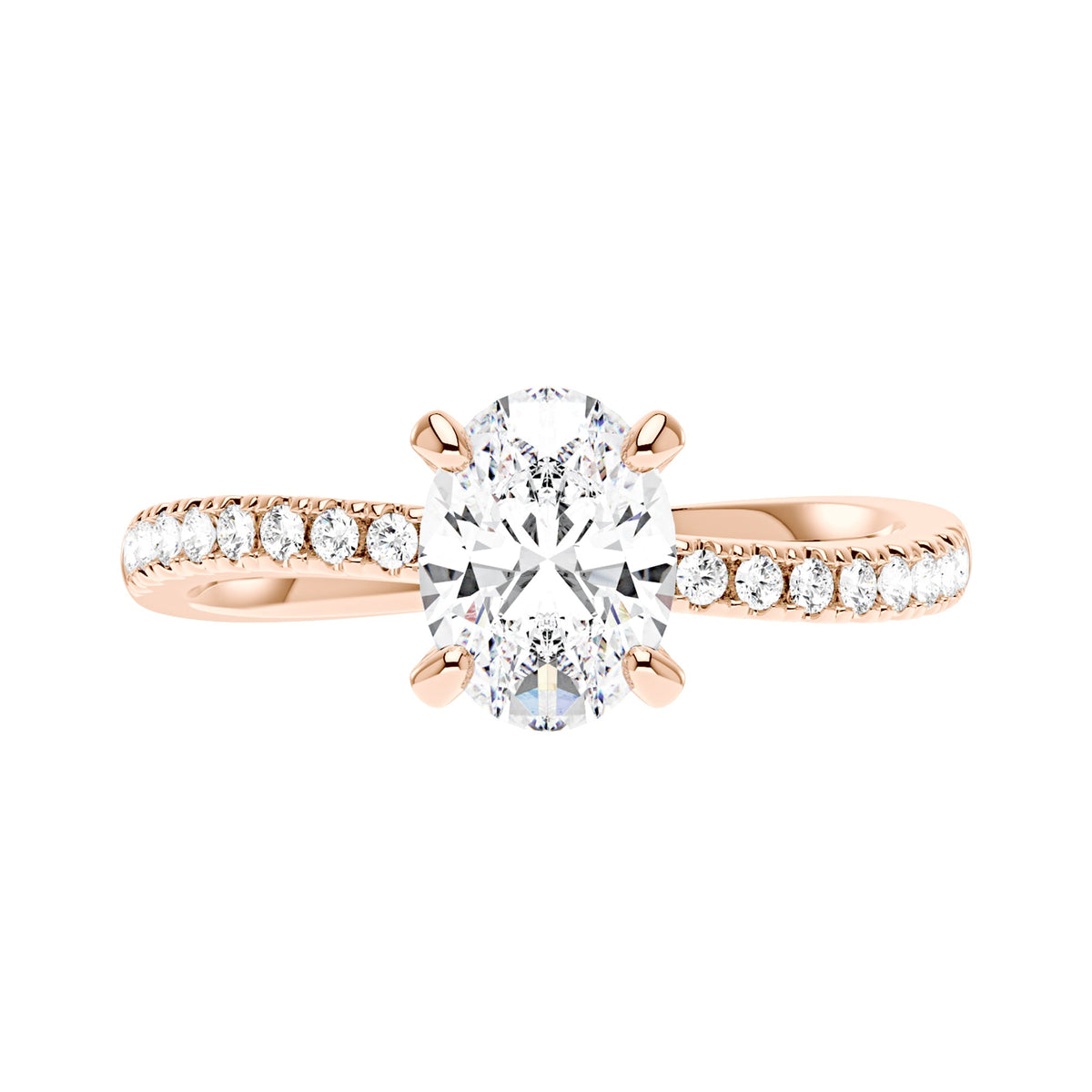 Oval Cut Moissanite Ring with Half Pavé Wave Band - NavianJewelry™