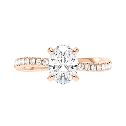 Oval Cut Moissanite Ring with Half Pavé Wave Band - NavianJewelry™
