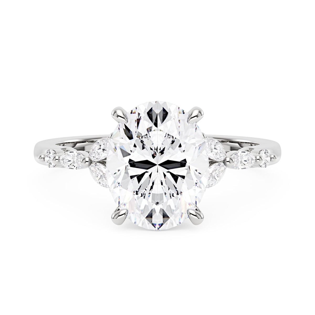 Oval Moissanite Accented Band Engagement Ring - NavianJewelry™
