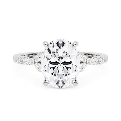 Oval Moissanite Accented Band Engagement Ring - NavianJewelry™