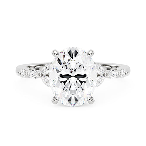 Oval Moissanite Accented Band Engagement Ring - NavianJewelry™
