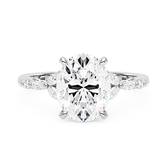 Oval Moissanite Accented Band Engagement Ring - NavianJewelry™