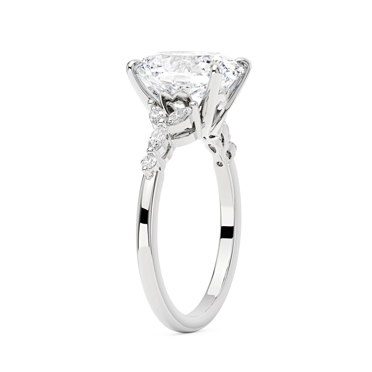 Oval Moissanite Accented Band Engagement Ring - NavianJewelry™