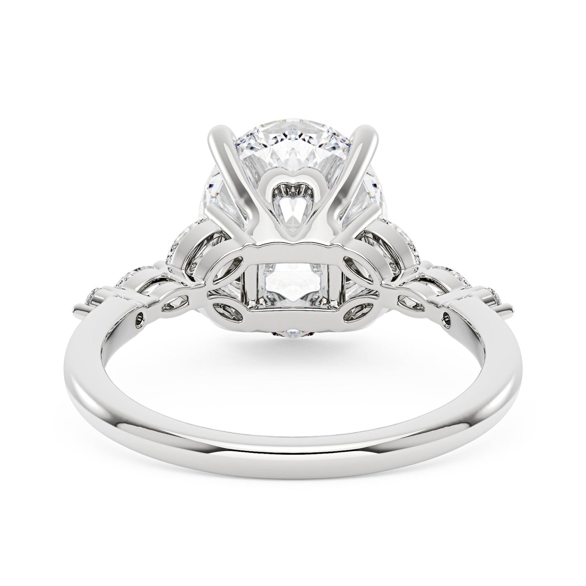 Oval Moissanite Accented Band Engagement Ring - NavianJewelry™
