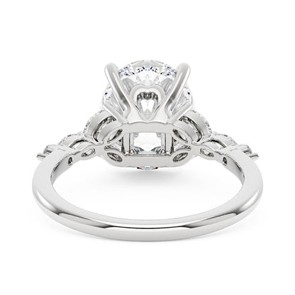 Oval Moissanite Accented Band Engagement Ring - NavianJewelry™
