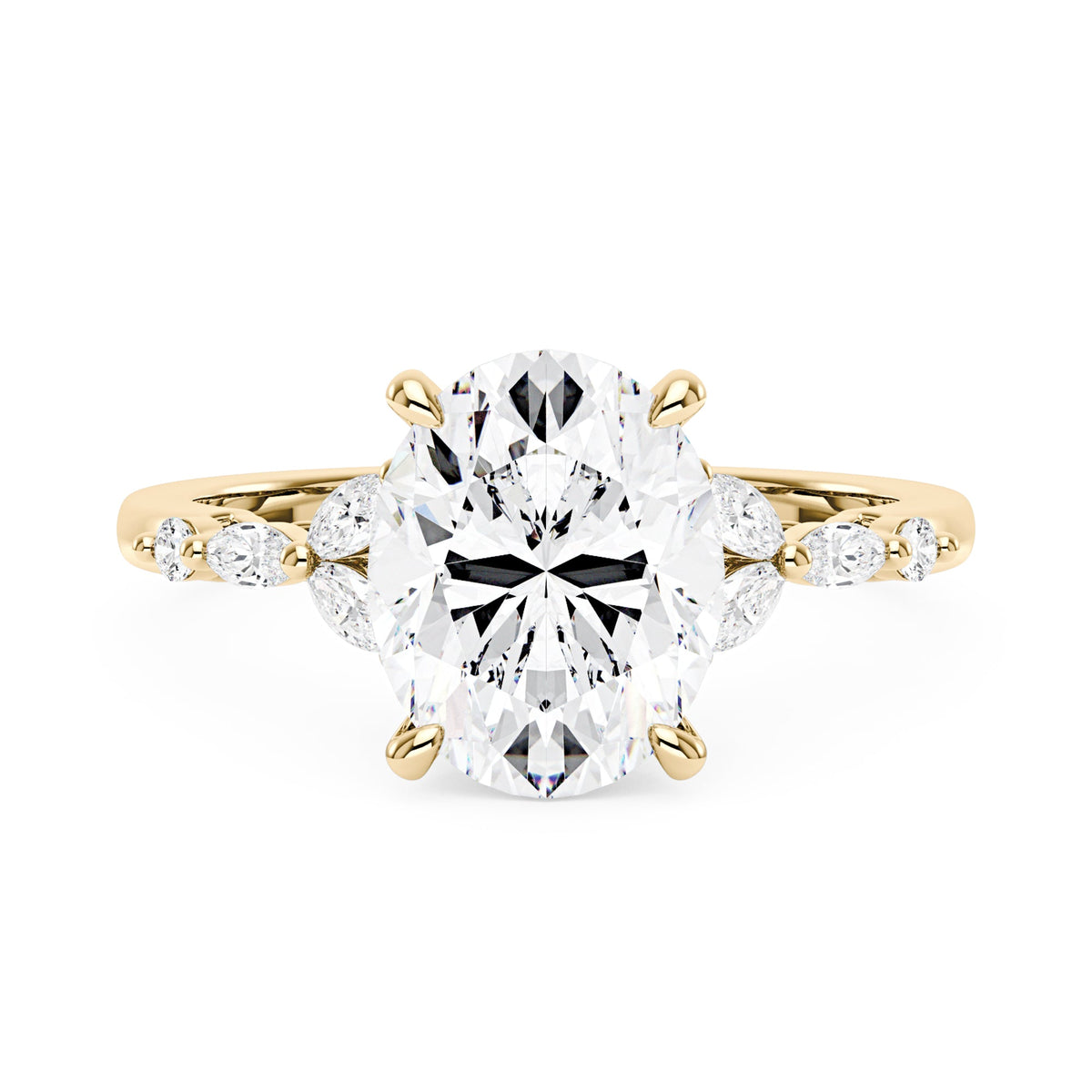 Oval Moissanite Accented Band Engagement Ring - NavianJewelry™