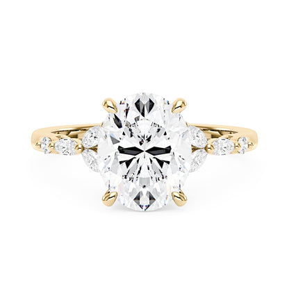 Oval Moissanite Accented Band Engagement Ring - NavianJewelry™