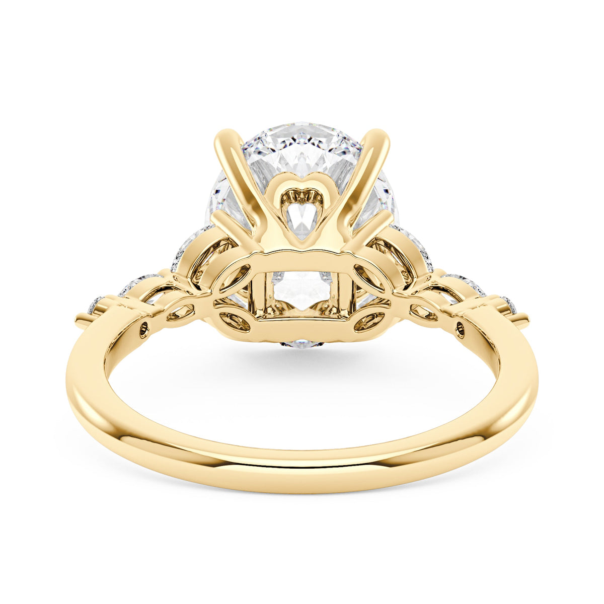 Oval Moissanite Accented Band Engagement Ring - NavianJewelry™
