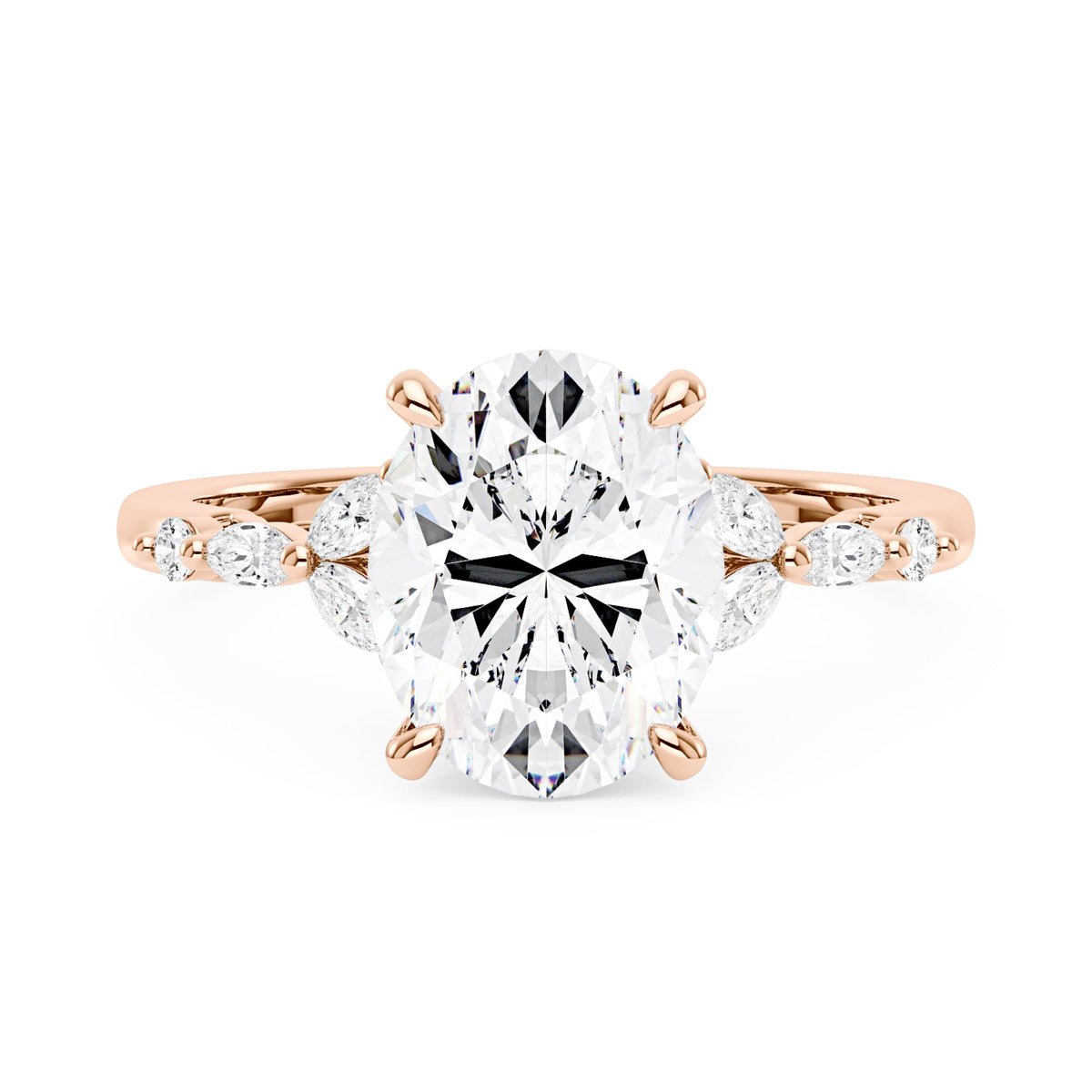 Oval Moissanite Accented Band Engagement Ring - NavianJewelry™