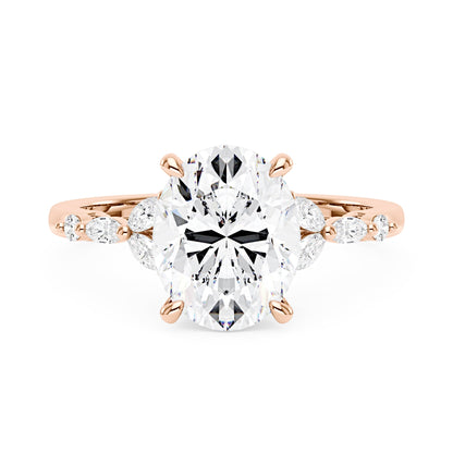 Oval Moissanite Accented Band Engagement Ring - NavianJewelry™
