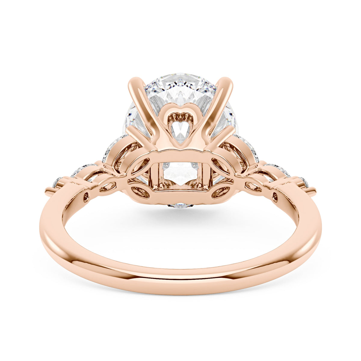Oval Moissanite Accented Band Engagement Ring - NavianJewelry™