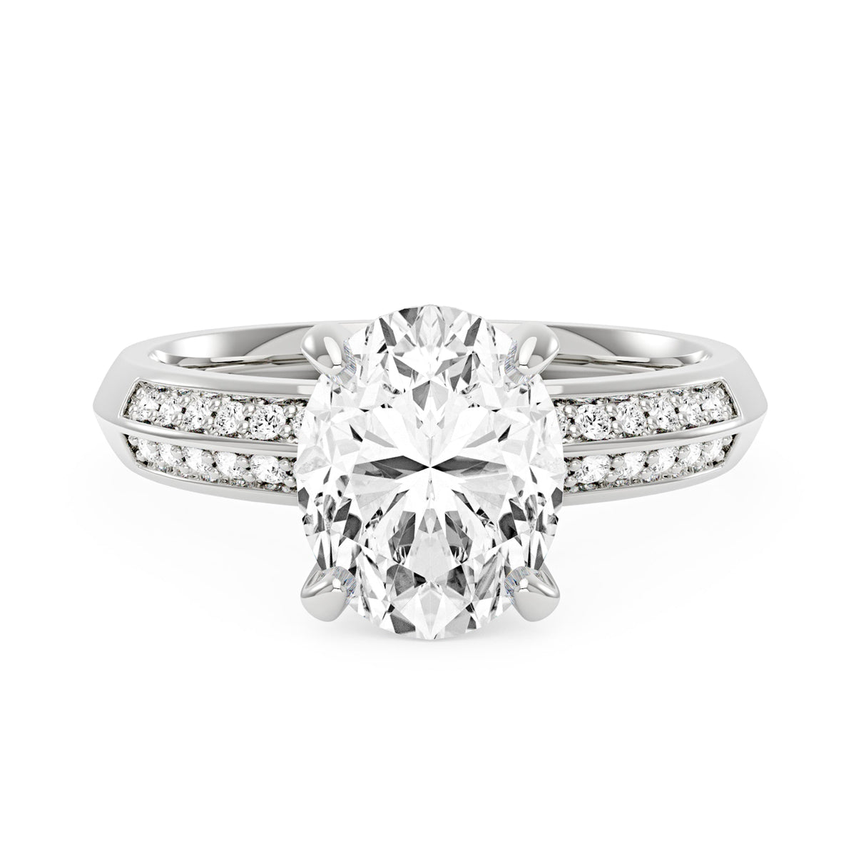 Oval Moissanite Engagement Ring with Pavé Double Row Band - NavianJewelry™