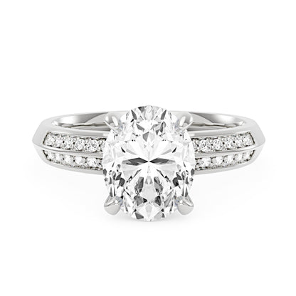 Oval Moissanite Engagement Ring with Pavé Double Row Band - NavianJewelry™