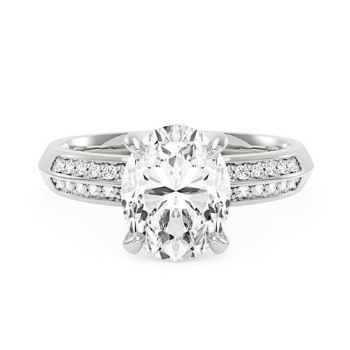 Oval Moissanite Engagement Ring with Pavé Double Row Band - NavianJewelry™