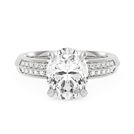 Oval Moissanite Engagement Ring with Pavé Double Row Band - NavianJewelry™